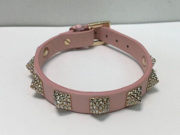 r1077 希少レア 極美品 ヴァレンティノ VALENTINO スタッズ パヴェ ラインストーン レザー ブレスレット