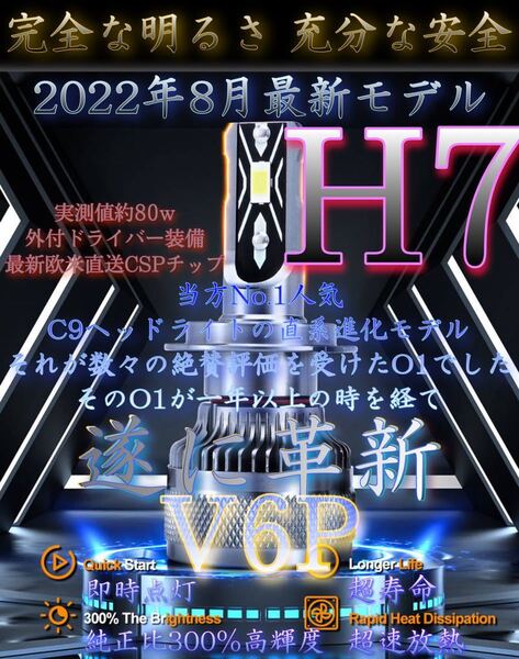 H7 LED ヘッドライト バルブ フォグ 超絶爆光 V6P 6000k 最強.CSP 最新 高輝度 高出力