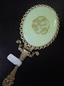 ***((3)) folding hand mirror *R light green dot pattern * pouch attaching ***