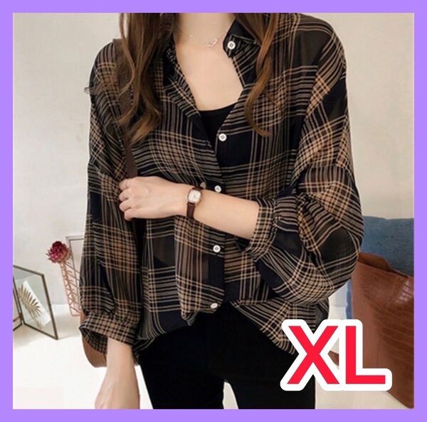 トップス レディース チェック シャツ 大人 オフィスカジュアル XL