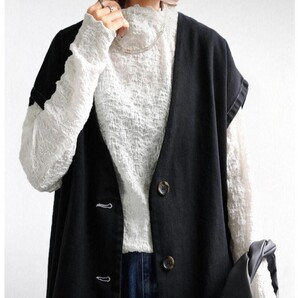 匿/ゆうパケット送込【未使用タグ付 】長袖 カットソー レースデザイン メロー仕上げ