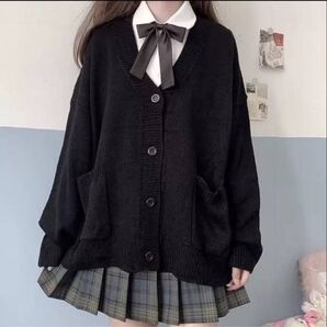 カーディガン ブラック OL 学生 スクールカーディガン 秋 冬 フリーサイズ