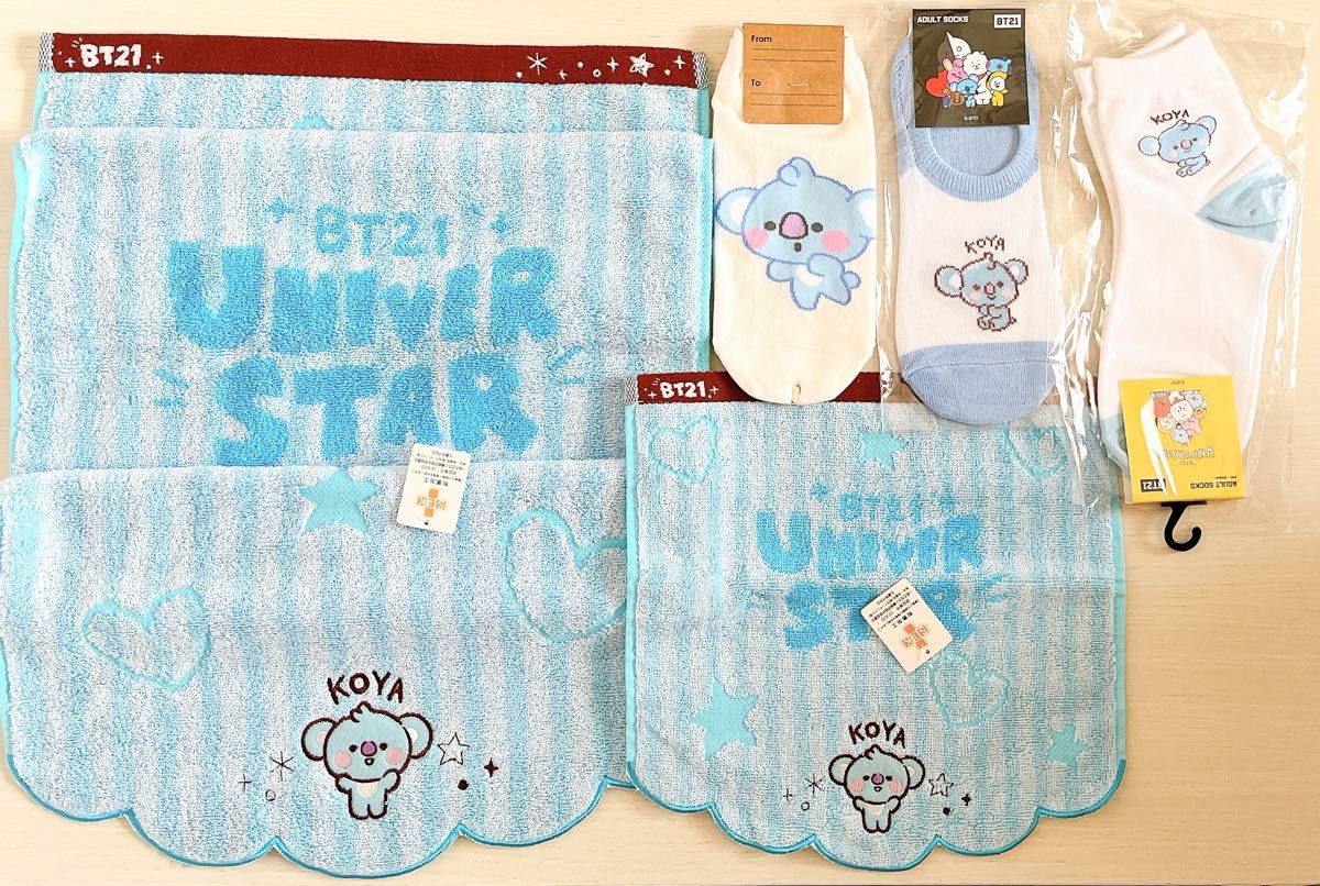 BT21 ★ UNIVER STAR ☆ ベビーアップリケ刺繍タオル・ソックス 5点セット 《 KOYA 》