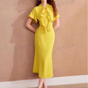 MOTF PREMIUM イエロー ラッフルワンピース フリル Mサイズ SHEIN