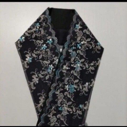 P-2406 光沢刺繍 紺色スカラップレースプラス料金で重ね衿 帯揚げサイズ変更可能