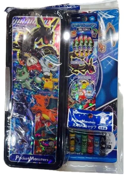 【新品 5点セット】ポケモン ポケットモンスター 入学文具セット 筆箱 ノート 下敷き 鉛筆 鉛筆キャップ ふでばこ 両面筆箱
