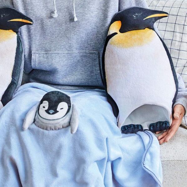 フェリシモ コウテイペンギン親子ブランケットクッション ペンギンクッション 枕 ぬいぐるみ 大きなクッション