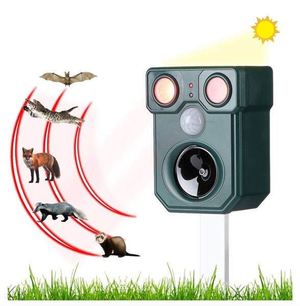 動物撃退器 超音波/警報音/LED ソーラー 充電 電池
