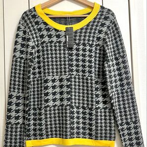 〈新品・タグ付き〉SHINNOSUKE シンノスケ/レディース 千鳥格子&バイカラー デザインニット(イエロー)/Mサイズ