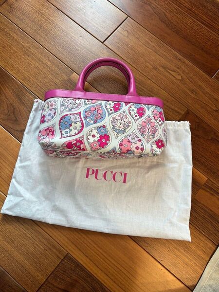 極美品 PUCCI キャンパス×レザー ハンドバッグ