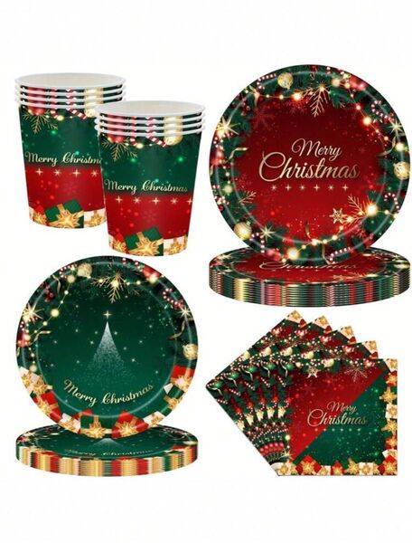 20個セット クリスマスパーティー用品 - グリーンとレッドのクリスマスナプキン - ラスティックな冬のホリデーパーティー用品