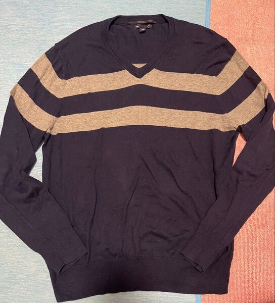Gap ネイビー/グレー ストライプ Vネックセーター Mサイズ