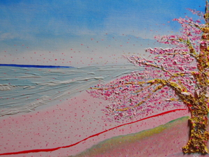 Art hand Auction ≪Komikyo≫TOMOYUKI･Tomoyuki, Sea and Cherry Blossoms, oil painting, P10: 53cm x 41cm, One-of-a-kind oil painting, Brand new high quality oil painting with frame, Hand-signed and guaranteed authenticity, painting, oil painting, Nature, Landscape painting