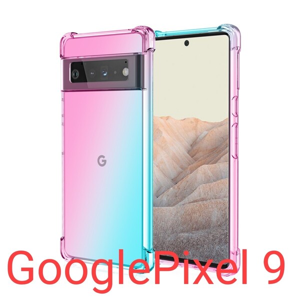 google PIXEL 9 グラデーション クリア ケースTPU耐衝撃/頑丈 丈夫 頑強/グーグル ピクセル9/桜ピンクグリーン/Googlepixel9 レインボー