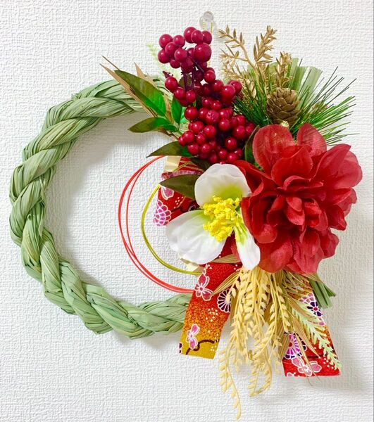 しめ縄 約30㎝×25㎝ ハンドメイド 正月飾り リース