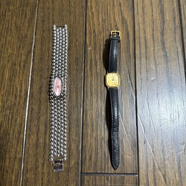 【中古SEIKO】高級品腕時計と【新品】La Sana ジュエリーウォッチの 腕時計 ベルトは シルバーカラー 文字板はピンク