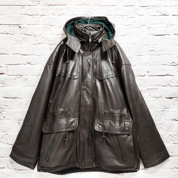 【シープスキン】Vallemosso フーディー 中綿 レザー コート ジャケット