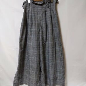 パンツ ワイド ガウチョパンツ チェック 灰色 ウエストゴム ボトムス