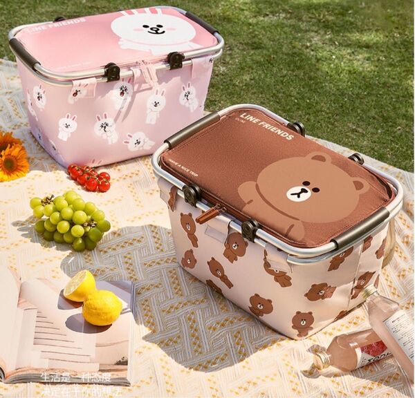 LINE FRIENDS ピクニック バッグ バスケット 折りたたみ アウトドア line friends