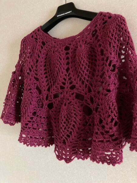 ハンドメイド 編み物 ショール ケープ