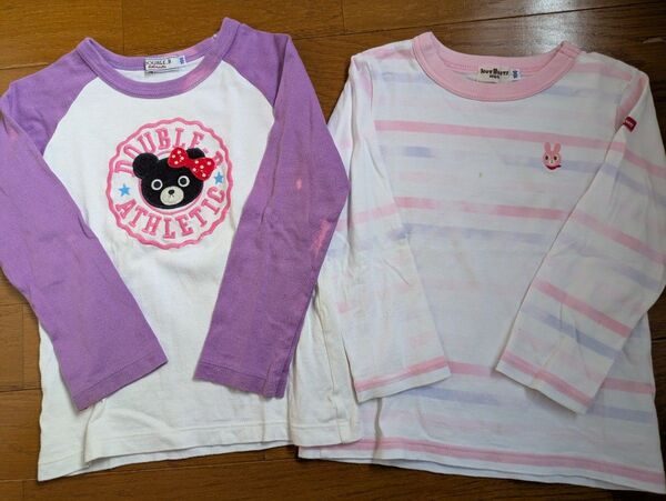 ミキハウス ダブルビー セット売り 訳あり 100cm 女の子 ボーダー 長袖 ロンT うさこ