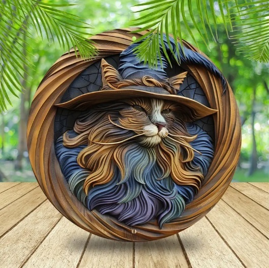 入荷!猫魔導士① ブリキ/アルミ看板 ラウンド インテリア
