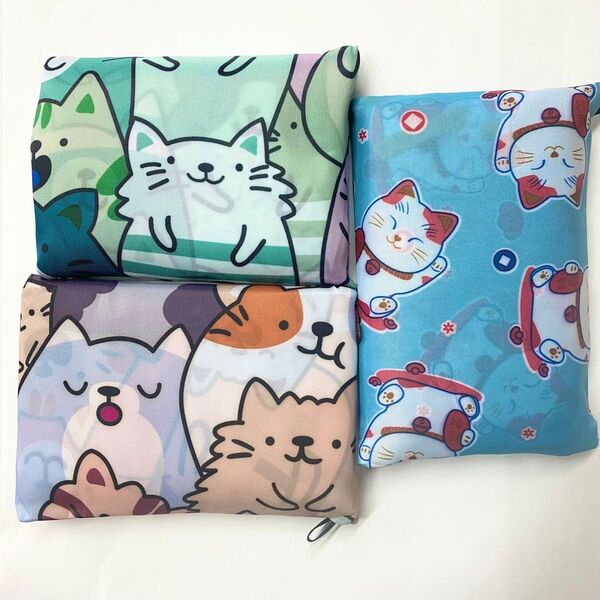 大きめのエコバッグ 折りたたみ 便利 買い物袋 エコバック おしゃれ 可愛い 猫柄3袋 男女兼用 クリスマス プレゼント
