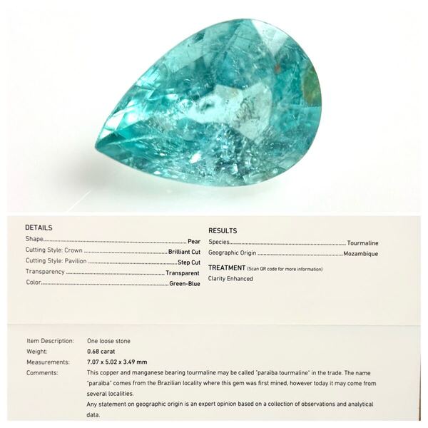 0.68ct 天然パライバトルマリン モザンビーク産 GIA ルース