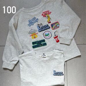 【200円引きしました】大人気 ★ リトルウィークエンド ロンT 長袖 ワッペン 刺繍 100cm オートミール