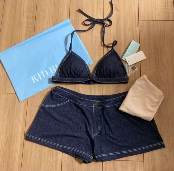 ◆新品タグ付【KID BLUE】 水着 デニム風(インナーショーツ付)18,900円の品 9号相当