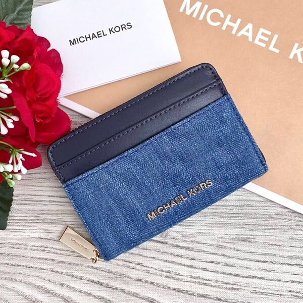 《新品》MICHAEL KORS デニム ブルー レザー 折り財布