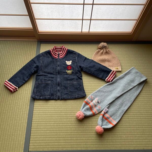 ニットプランナー デニムジャケット、ニット帽子、マフラーのセット 110サイズ