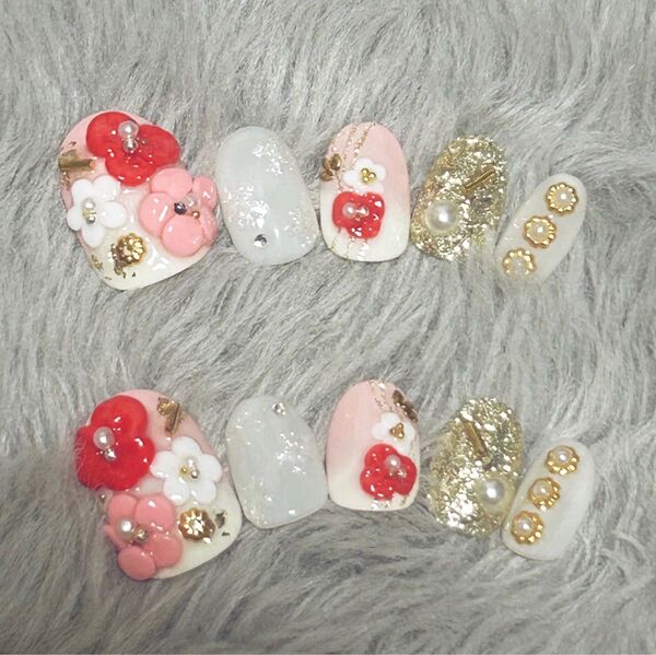 ネイルチップ 和風 フラワー お花 ラメ