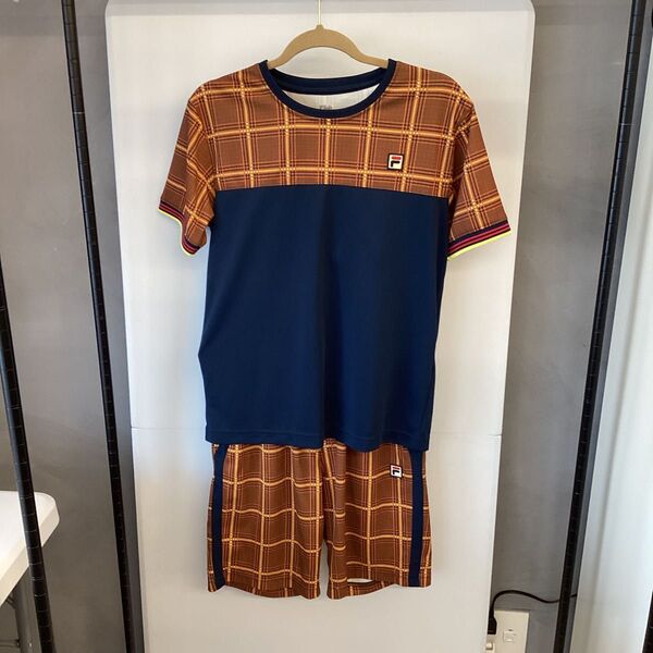 FILA 上下セット 半袖Tシャツ ハーフパンツ ネイビーオレンジ Mサイズ