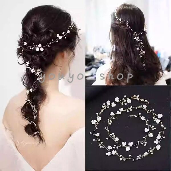 ヘッドドレス 花嫁 カチューシャ パール小花 リーフ 花かんむり 髪飾り ヘアアクセサリー かわいい おしゃれ 結婚式