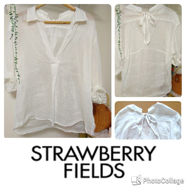 【美品】★STRAWBERRY-FIELDS★■バックリボンシアーブラウス/シアーシャツ/リネンスキッパーシャツ/ホワイト白/ストロベリーフィールズ■