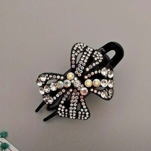 0411ビックリボンラインストーンデコレーションヘアクリップ クリア ラインストーン