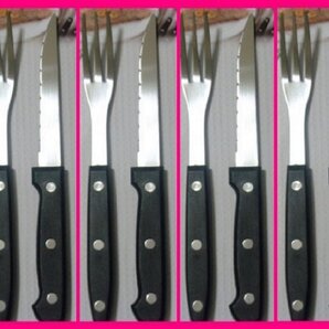 【送料無料:カトラリー:8本】★おしゃれな ステーキ フォーク・ナイフ★ (黒/ブラック):20cm★おすすめ:清潔:キャンプ アウトドアにも