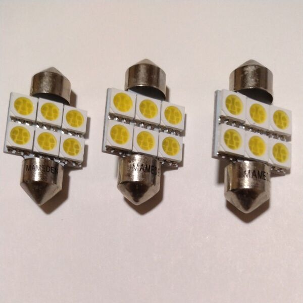 まめ電 T10×31 LED ルームランプ ホワイト 6連 3チップSMD 3個