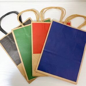 送料込み ラッピング 袋 8枚 紙袋 手提げ (4種 赤黒緑青 )