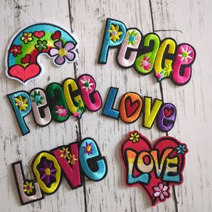 6枚set★ お花 Peace Love ハート 虹 レインボー アイロンワッペン