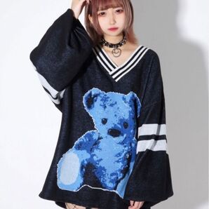 【美品】travas tokyo トラバストーキョー ぎんしゃむ着用 くま プリント ニット プルオーバー セーター F