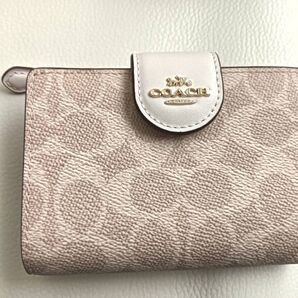 【限定ラスト1点】コーチCOACH二つ折り財布シグニチャー定番ベージュホワイト白