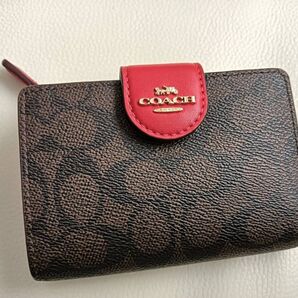 【限定ラスト1点】コーチCOACH二つ折り財布シグニチャー定番レッド赤ブラウン茶