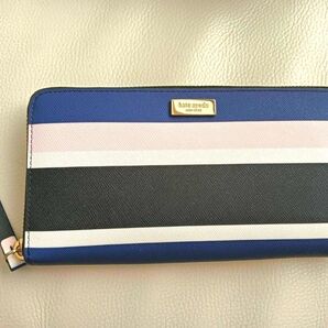 【限定ラスト1点】ケイトスペード長財布ピンク白黒ネイビーお洒落マリンストライプ金