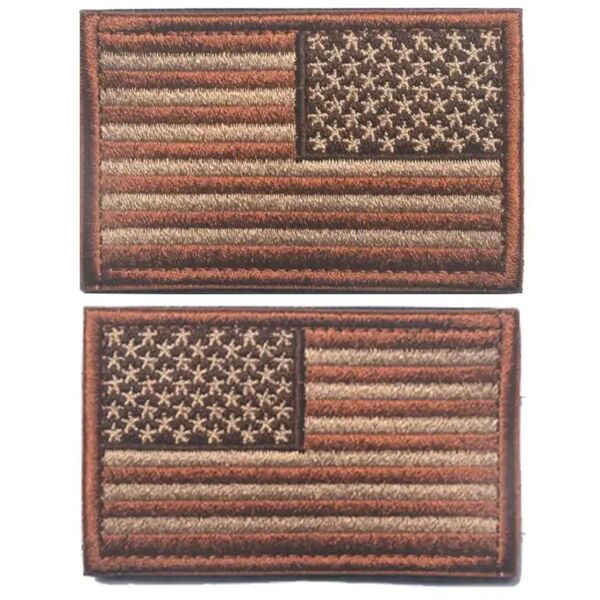 ★ USA 星条旗 国旗 ミリタリー 刺繍 パッチ ワッペン ブラウン 左右 2枚セット サバゲー リメイク