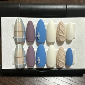7.ハンドメイド☆ネイルチップ(チェック&ニット)