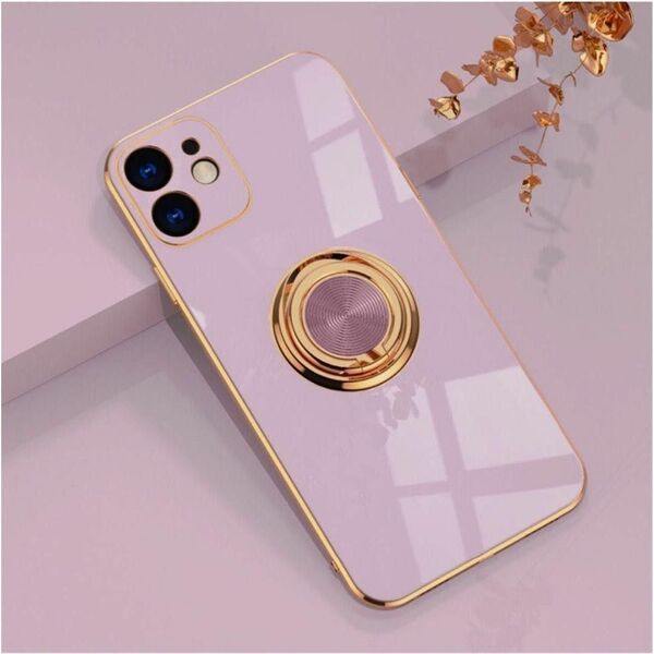 iPhone ケース 紫 パープル メタリック リング 大人かわいい スマホケース ピンク スタンド カバー 軽量 パステル