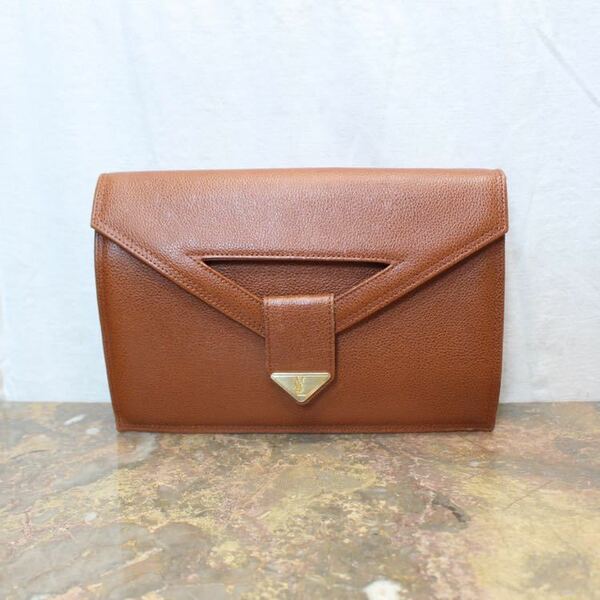 YVES SAINT LAURENT LOGO LEATHER CLUTCH BAG/イヴサンローランロゴレザークラッチバッグ