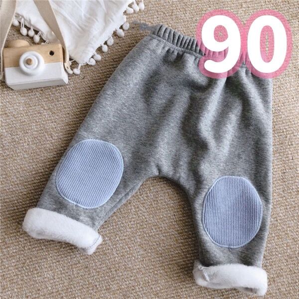 【新品】ベビー キッズ パンツ ズボン 膝パッチ パッチワーク 裏起毛 暖かい 90
